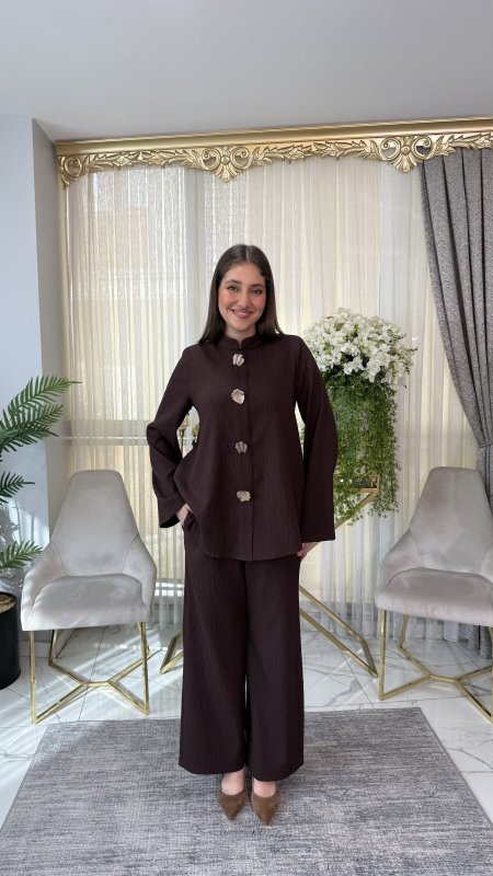 طقم الأزرار البارزة الفاخرة (✨ The Luxury Statement Button Pantsuit)CODE 1380